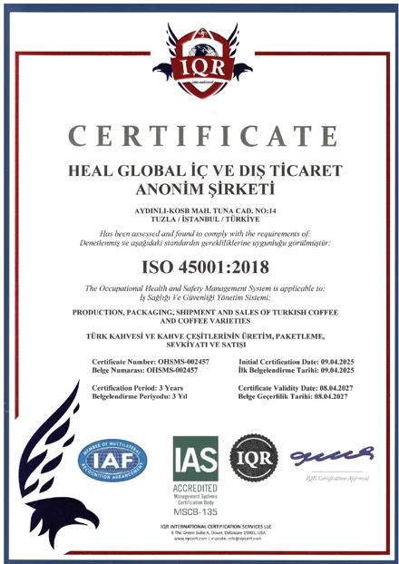 ISO 45001:2018 — Sertifika önizlemesi