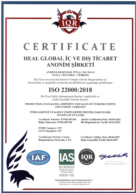 ISO 22000:2018 — Sertifika önizlemesi