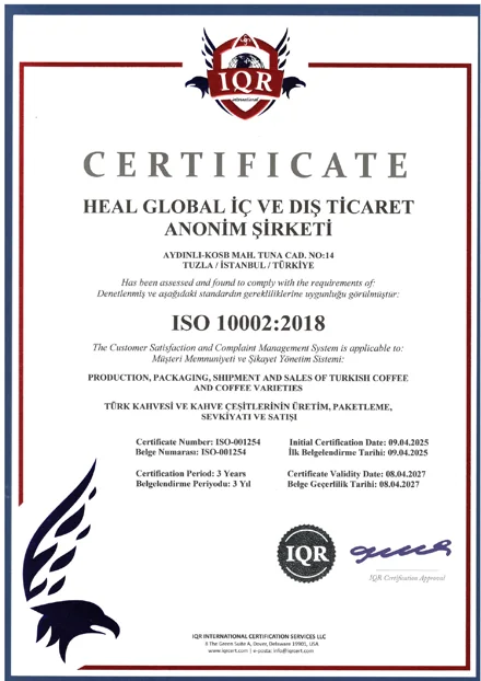 ISO 10002:2018 — Sertifika önizlemesi